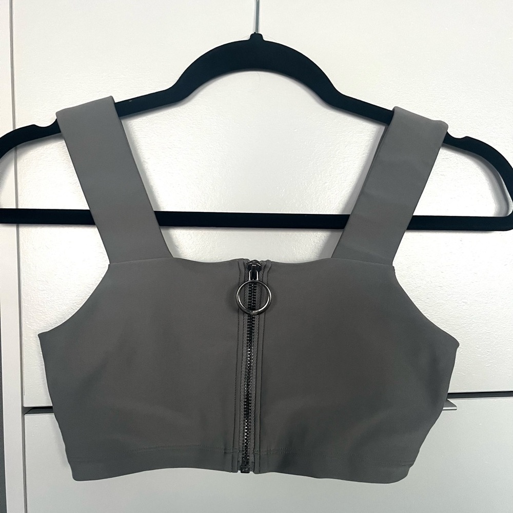 Gray Zip Alo Sports Bra
